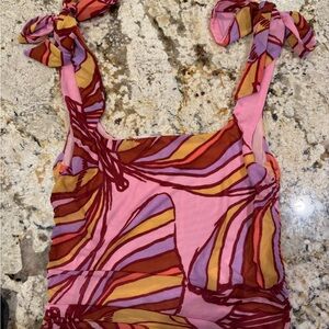 Free People Pink and Red Abstract Tank Top